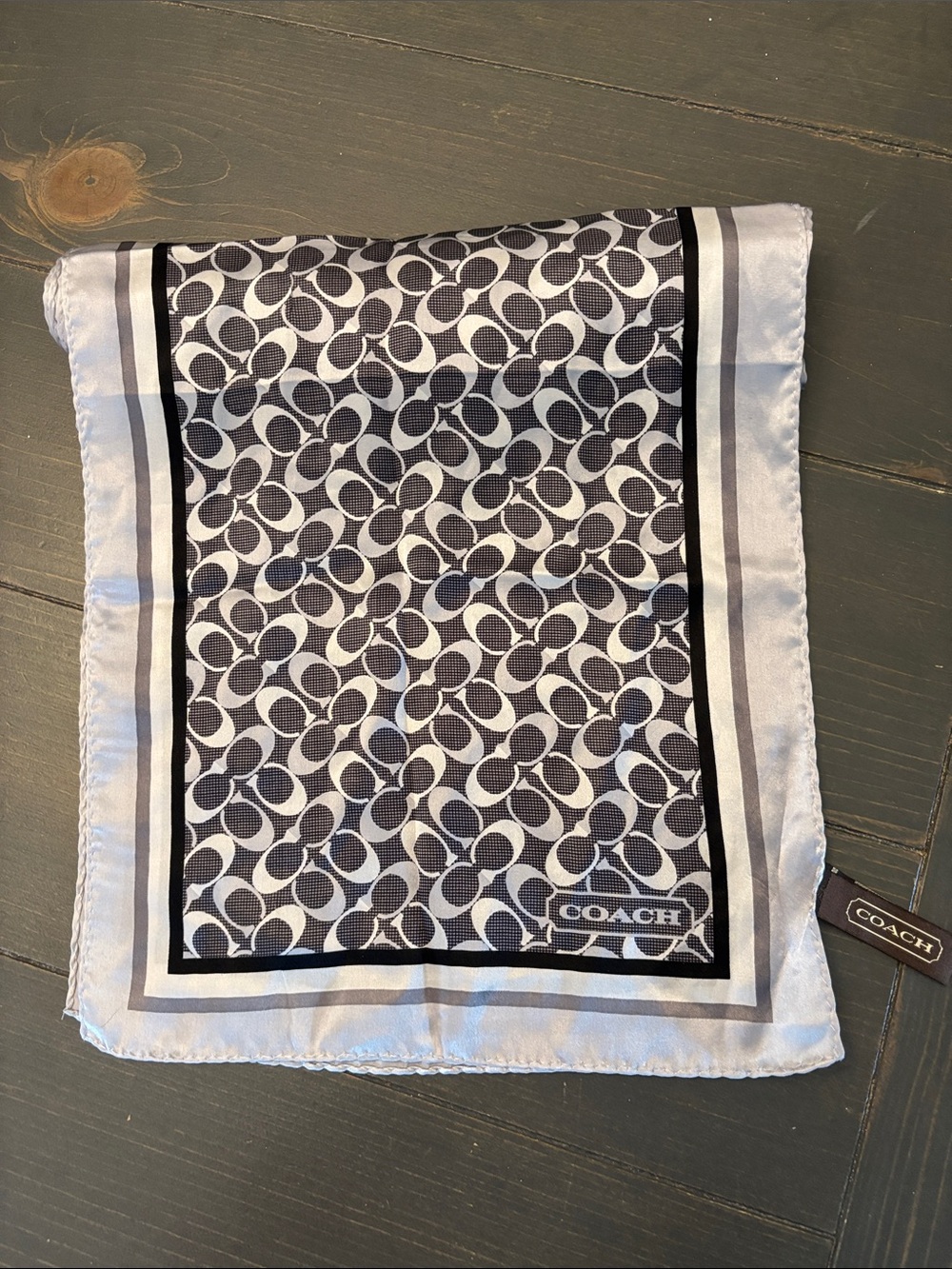 Coach Black and White Logo Silk Scarf